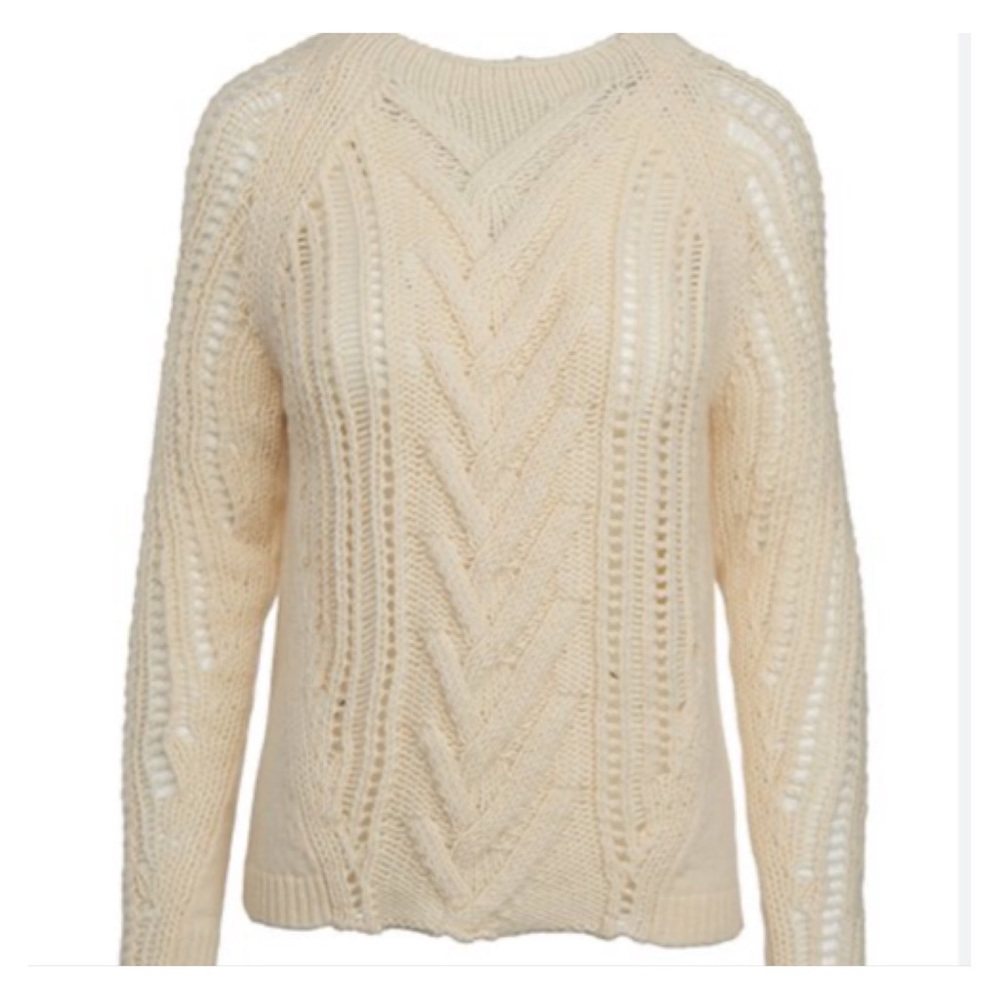 Woolrich Lambswool Blend Cable Knit Crewneck Sweater Medium Cream Off White
